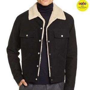 Sandro Paris Black Cotton Sherpa Lined Trucker Jacket Size M